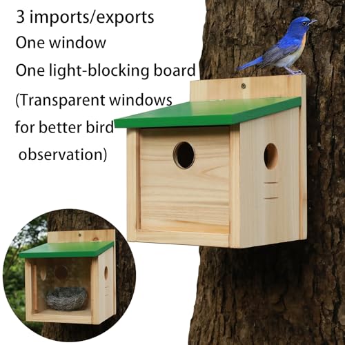 STARSWR Bird House Large Bluebird House Feeder Outdoor Mealworms Feeder for Bluebird with Viewing Window,with Easy Clean Removable Door Outside Hanging Birdhouses