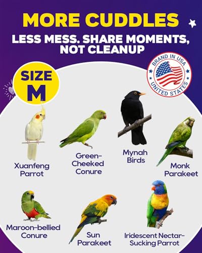 10Pcs Large Size Bird Diapers, Reusable Parrot Pigeon Pants, Leakproof Poop Control Suit for Cockatiel Conure Macaw Parakeet, Indoor Outdoor Nappy for Medium Birds (Size M)