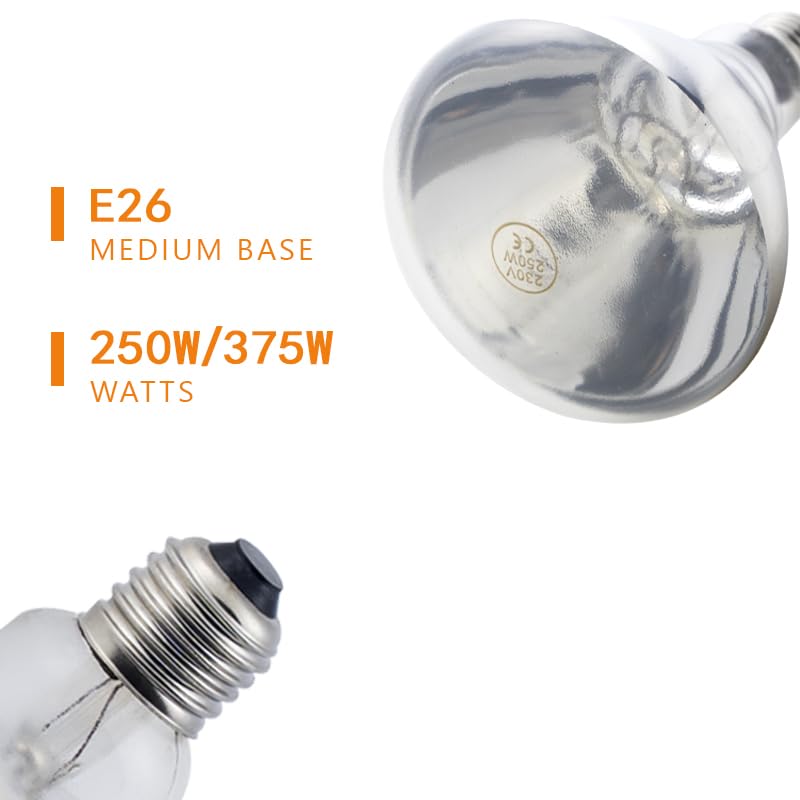 2 Pack 375W Food Heat Lamp Infrared Bulbs for Buffet, Parties, Fast Food, Bathroom,Chicks, Pet,Reptiles and Amphibians,Commercial Food Warmer Light. - color: 375w/Clear