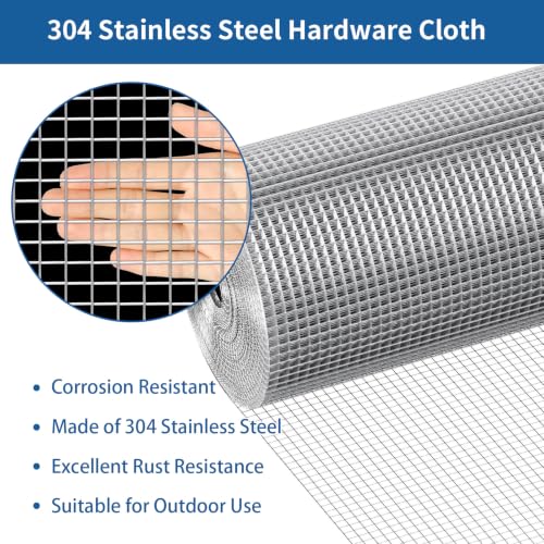 304 Stainless Steel Hardware Cloth 1/2 Inch Chicken Wire Fence | Welded Wire Mesh Roll for Garden Protection, Rabbit Cage, Squirrel Barrier, Plant Support and DIY Projects (24in×24ft) - size: 1/2inch 24in x 24ft