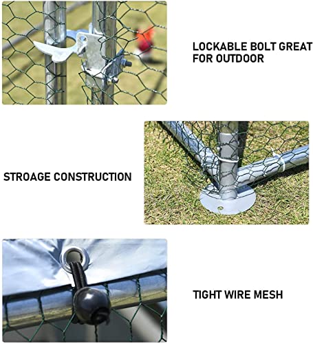 1.26’’ Large Metal Chicken Coop Walk in, Chicken Pen for Chickens, Outdoor Chicken Runs Coops Dog Kennel, Spire Roofed Chicken Runs for Yard with Anti-Ultraviolet Cover(9.8’Lx19.7’Wx6.4’H) - size: 9.8’Lx19.7’Wx6.4’H