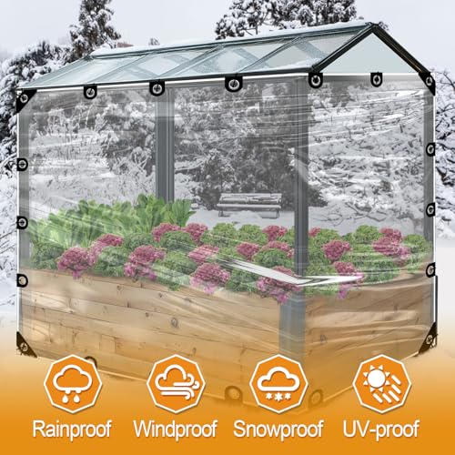 6.6x10ft Anti-Tear Clear Tarp Waterproof - 2pcs Windproof Poly Tarpaulin, Heavy Duty Transparent Enclosure with Grommets for Covering Chicken Coops Greenhouse Garden Plants - size: 6.6x10ft