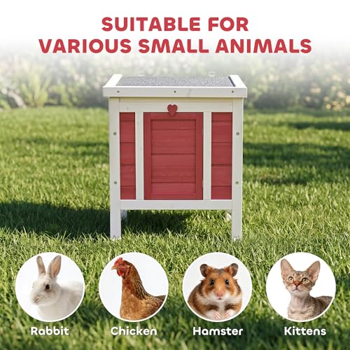 PawHut Small Wooden Rabbit Hutch Bunny Cage Guinea Pig Cage Duck House Dog House with Openable & Waterproof Roof, Red | Bunny Cage, Guinea Pig Cage, Duck House, Dog House, for Rabbits Chickens Ducks - color: Red