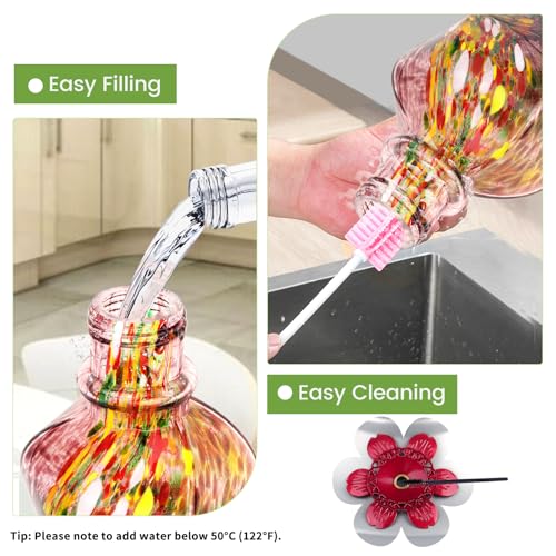 Hummingbird Feeders for Outdoors Hanging, Hand Blown, Purple, 22oz | Glass Hummingbird Feeder with Ant Moat, 5 Bee-Proof Ports, Leak-Proof, 360° Perch, Garden Decor, Gifts for Women Men Mom Dad - color: Purple