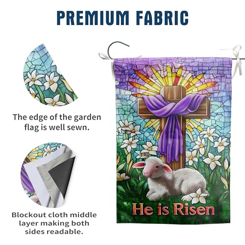 Christian Easter Garden Flags for Outside 28x40 Double Sided He Is Risen House Flag Religious Easter Lamb Decor Stained Glass Cross Flag Lily Spring Outdoor Flag Large - color: eastercross