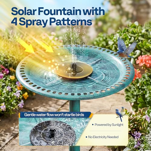 VIVOHOME Bird Bath with Solar Fountain for Outside, Pedestal, Green | Solar-Powered Pump, Weather-Resistant Polyresin, 20-Inch Bowl, for Outdoor/Garden, Bird-Friendly, Easy to Clean - color: Green