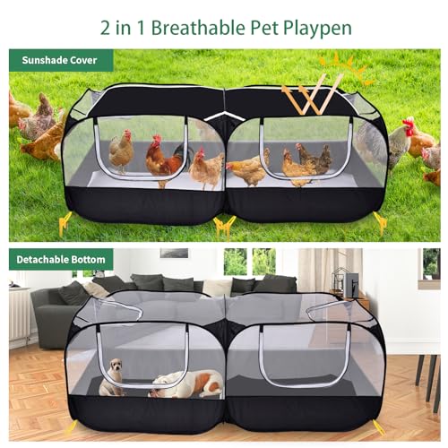 Jhua Pet Playpen for Small Animals, Large Portable Chicken Run 73"x37"x25" with Detachable Bottom and Cover, Foldable Chicken Coop Indoor Outdoor Pet Pen for Chicken Duck Puppy Cat Rabbit