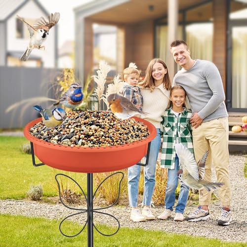 Bird Bath for Outside with Removable Bowl Metal Base, 37In Freestanding Rust-Proof Birdbaths & Birdfeeder, Bird Baths Feeder Bowl for Outdoors Garden Patio Yard Lawn Decor (Brown) - color: Brown