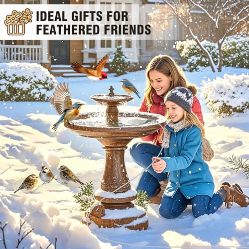 Bird Bath Heater for Outdoors in Winter, 120W Birdbath Heaters for Outdoor Bird Bath Deicer Pond De-icer with Thermostatically Control, Heated Bird Bath Water Heater for Bird Chicken Livestock (White)