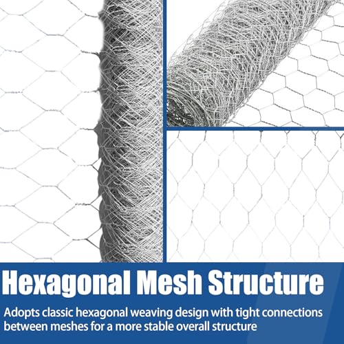 WFLNHB Hexagonal Chicken Wire Poultry Netting Galvanized Mesh Garden Fence Barrier Fence Mesh Roll 6Feet x 50Feet - size: 6FTx50FT