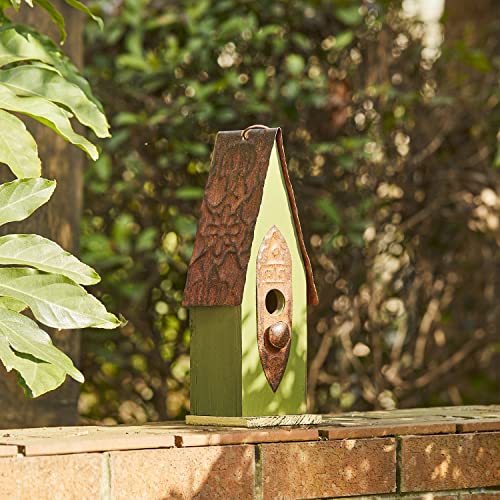 Glitzhome Bird Houses for Outside, 13.25" H Distressed Green Solid Wood Bird House Pet Cottage Hand Painted Hanging Bird House for Outdoors - color: Green