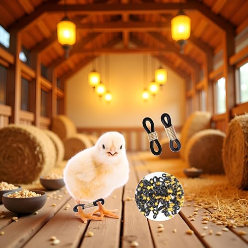 50 Pcs Black Baby Chick Splay Leg Hobble Chicken Leg Bands, Adjustable Chicken Hobble Braces for Spraddle Leg Repair Poultry Care Supplies, Bird Ducks Newly Hatched, Poultry Feeding Equipment