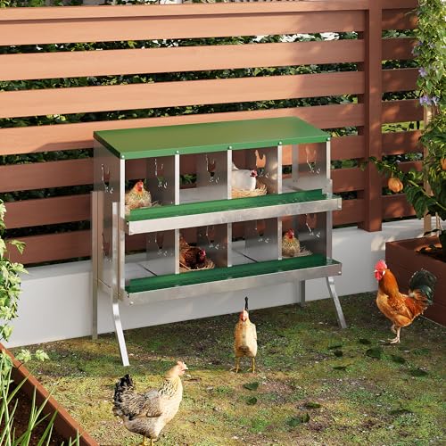 ‌Garvee Galvanized Steel Chicken Nesting Box with Roll Out Egg Tray - 8 Hole, Rustproof & Ventilated Laying Boxes for Hens, Chickens, Ducks | Easy-Clean Poultry Coop Accessories, Green with Stand
