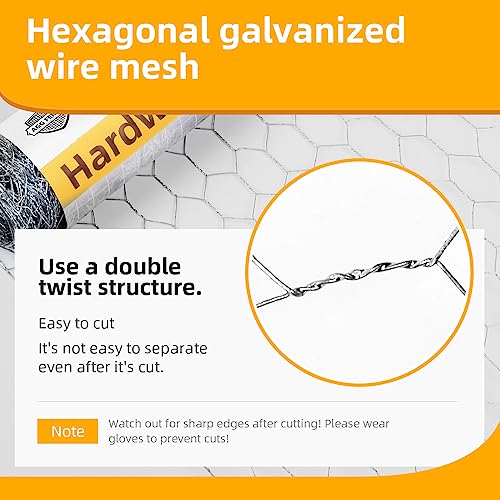 Chicken Wire Mesh 13.7in x 236in Hexagonal Poultry Wire Netting | Galvanized Hardware Cloth, Garden Fence Barrier Mesh, for Pet Rabbit Garden Chicken Wire Fencing - size: 13.7" x 236" 1inch
