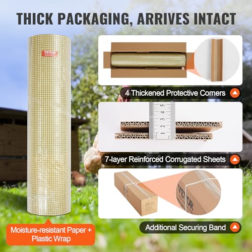 VEVOR Hardware Cloth, 48'' x 100' 1/2inch Galvanized Wire Mesh Roll, 19 Gauge Chicken Wire Fencing Roll, Vinyl Coating Metal Wire Mesh for Chicken Coop Barrier, Rabbit Snake Fences, Poultry Enclosures - size: 1/2inch 48'' x 100'
