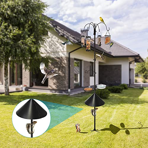 6-Hook Bird Feeding Station with Squirrel Baffle, 94 Inch | Multi-Feeder Kit Stand Pole for outdoors with 4 Bird Feeders, Bath Bowl, Mesh Tray for Attracting Wild Birds