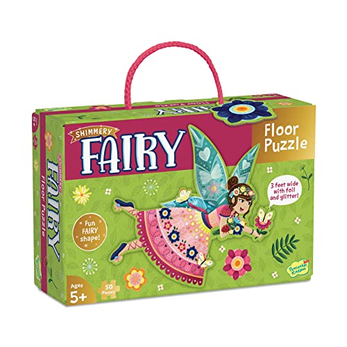 Peaceable Kingdom Jumbo Fairy Floor Puzzle 50 Pieces | A 50-piece floor puzzle that builds focus and patience. Includes storage box with a carrying cord. - style: Fairy