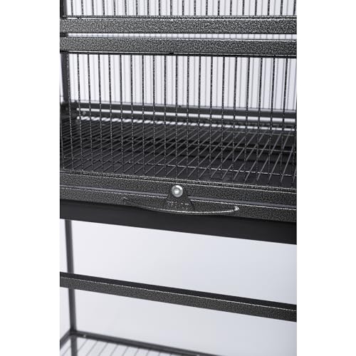 Prevue Pet Products Flight Cage with Stand - Large Metal Bird Cage with Removable Tray, Wood Perches, Double Feeders & Storage Shelf on Rolling Casters, Ideal for Small to Medium Birds - Black - color: Black