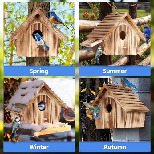 Bird Houses for Outside,Hanging Outdoor BirdHouses,Wood Bird Nesting Box House for Bluebird Humming Finch Wren Cardinals Garden