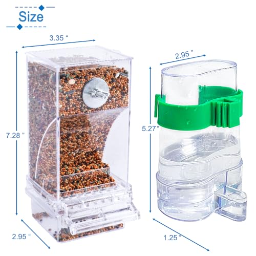 Hamiledyi No Mess Bird Feeders Automatic Parrot Feeder Drinker Acrylic Seed Food Container Parakeet Water Dispenser Cage Accessories for Lovebirds Budgies Canary Finch - color: Translucent + Drinking Bottle