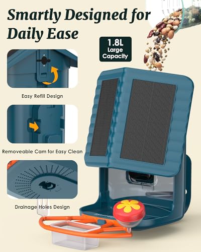 Bird Feeder with Camera Solar Powered 2K Video with 32GB Card Auto Capture | Instant App Alert, AI Identify, Easy Refill, 1.8L Capacity, IP65 Weatherproof, Pole/Bracket Mount, 3 DIY Add-ons, 2.4G Wifi - color: Blue