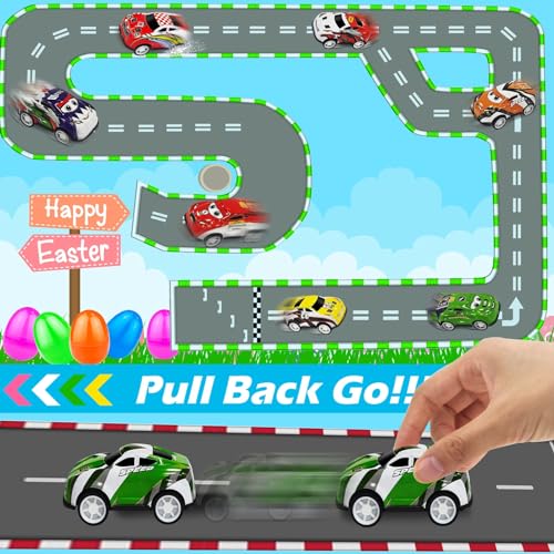 24 Pack Prefilled Easter Eggs with Pull Back Cars, Easter Basket Stuffers Toys Colorful Racing Vehicle for Kids Boys Toddlers Basket Stuffers Filler Surprise Egg Hunt Party Favor Classroom Prize - style: 24 Pack Easter Eggs with Pull Back Cars