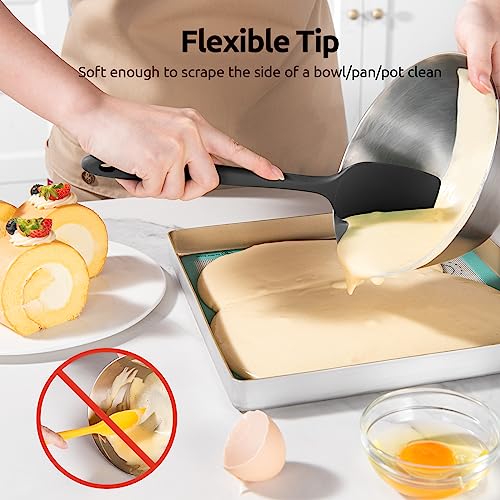 U-Taste 600℉ Heat Resistant Food Grade Silicone Cooking Egg Turner Set of 2, and 600ºF Heat Resistant 11.38in Flexible Non-Stick Spatula & Spoon Spatula Set of 2 (Black)