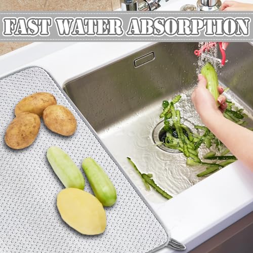 2 Pack Extra Large Microfiber Dish Drying Mat,30 x 24 Inch,Gray | Super Absorbent Drying Pad for Countertops,Sinks,Draining Racks - size: 2 PCS 30 x 24 inch