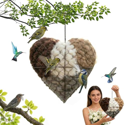 Bird Nesting Material Holder,Handmade Alpaca Fiber Bird Nesting Heart,Birds Nests Material Holder,Winter Fowl Gifts Animal Hummingbirds Lovers Home Garden Yard(1 Set) 111