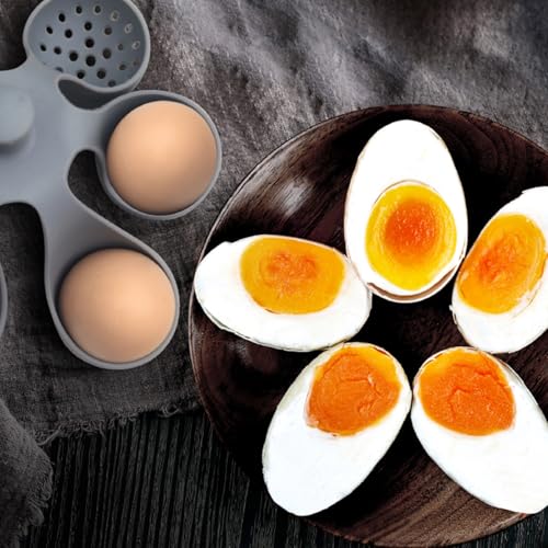 Silicone Egg Boiler Rack for Hard Soft Boiled Eggs, Food Grade Silicone Egg Boiler Cooker with 6 Holders, Kitchen Gadget for Cooking/Serving Eggs with Handle, Dishwasher Safe