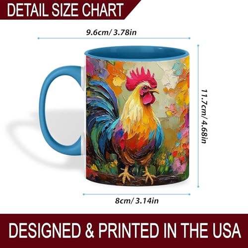 Colorful Rooster Mug, 11oz Coffee Cup Vibrant Farm Animal Painting, Artistic Country Morning Gift, Bold Ceramic Drinkware for Kitchen or Office (Colorful Rooster) - color: Colorful Rooster