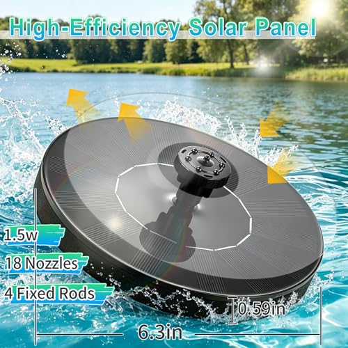 1.5W Solar Fountain, with with 6 Black & 6 Blue & 6 Green Nozzles - color: 6 Black + 6 Blue + 6 Green Nozzles