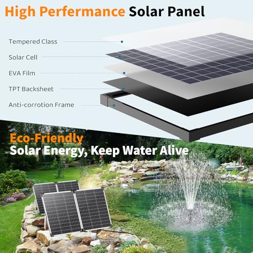 Antfraer 120W Solar Pond Pump, Solar Water Pump with 1600GPH Adjustable Flow & Dry-Run Protection, Solar Water Fountain Pump & Dual Solar Panels for Outdoor Pond Garden Waterfall Water Features - size: 120W