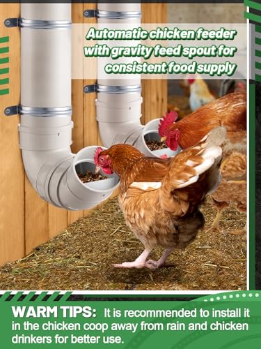 2 Set Automatic Chicken Feeder No Waste - 13 Pounds Large Capacity Heavy Duty PVC Pipe Hanging Chicken Feeder, Poultry Gravity Feed Port for Chicken Long Feeding - color: White-2 set