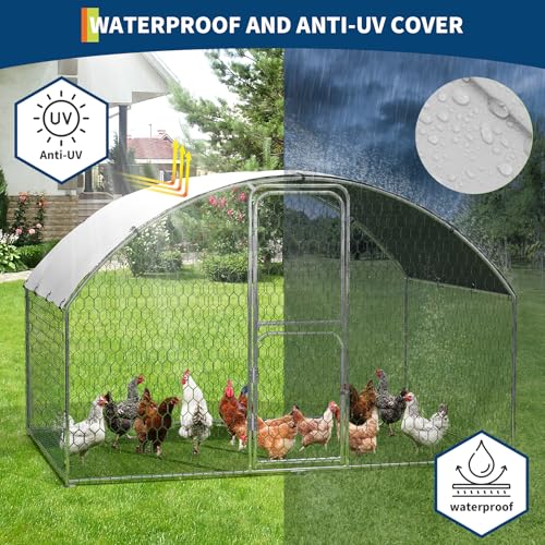 Large Walk-in Metal Chicken Coop for 10 Chickens,Heavy Duty Reinforced Wire Mesh Run with All-Weather Waterproof & Anti-UV Cover,Secure Lock - Outdoor Poultry Pen for Chickens,Ducks (Dome Roof) - size: Small Dome Roof