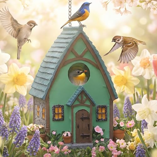 Bird House for Outside, Resting Place for Birds, Hanging Natural Bird Nest, Bluebird House Handcrafted Hut - Green - color: B-Green Bird House