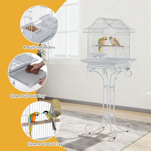 58 Inch Vintage Scrolled Bird Cage - Heavy Duty Wrought Iron (25Lbs) with Non-Toxic Coating - Elegant Victorian Style for Cockatiels, Parakeets, Finches & Lovebirds