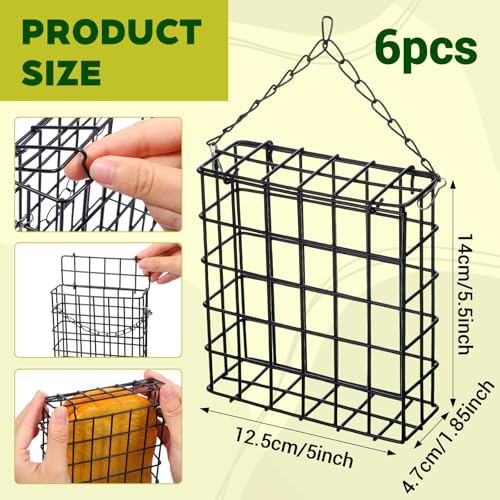 6 Pack Suet Bird Feeders, Outdoor Hanging Metal Cage for Wild Birds, Single Suet Cake Capacity, Garden and Yard Decor