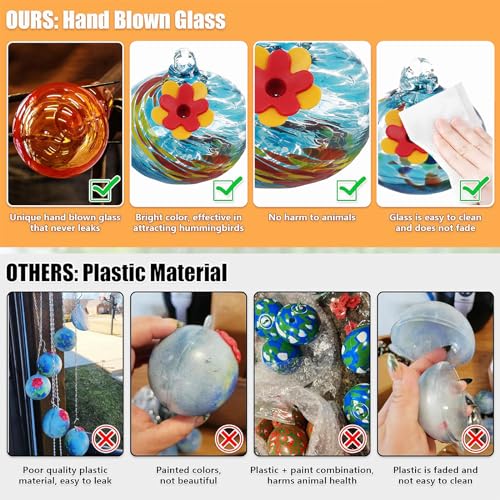 Charming Wind Chimes Hummingbird Feeder for Outdoors Hanging Ant and Bee Proof, Never Leak,Unique Hand Blown Glass Humming Bird Feeder Perfect Garden Decor for Window Garden Patio