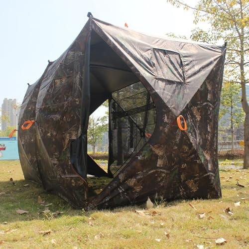 Camping Tent Hunting Blind See Through with Carrying Bag, 4-6 Person Pop Up Ground Blinds 270 Degree, Portable Camo Hunting Tent for Deer Turkey Hunting
