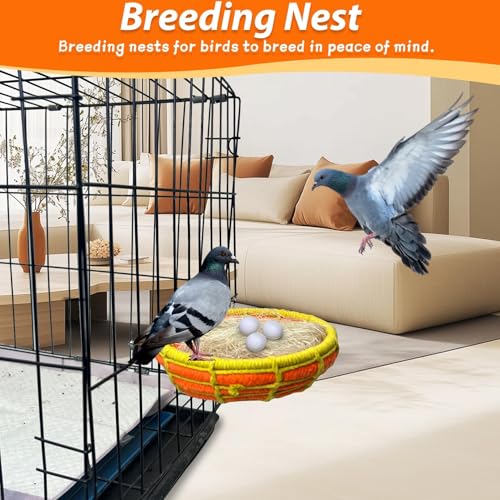 kathson Bird Nest Parakeet Breeding Nest Bed with Natural Coconut Fiber Parrot Hemp Rope Weave Hatching Nesting Box for Cockatiel Canary Lovebird Budgie Conure and Small Parrots - size: Orange
