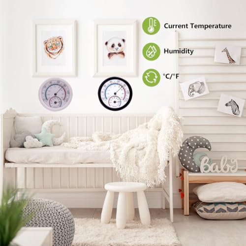 Mini Indoor Thermometer Hygrometer Analog 2 in 1 Temperature Humidity Monitor Gauge for Home, Room, Outdoor, Offices, Display Mechanical Diameter 75mm-2 Pack (No Battery Needed)-White - color: White*2