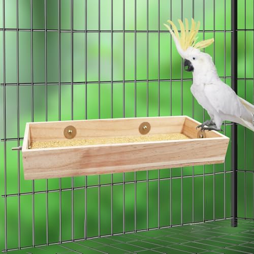 Bird Feeding Cups, Natural Wooden Parrot Perch Stand, Birds Food Dish, Parakeets Feeder Bowl, Cage Accessories for Small Animals Rat Hamster Guinea Pig Chinchillas Budgies Cockatiels Love Birds - size: 15.7 × 5.9 Inch