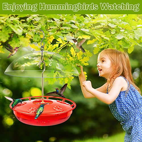 15.5 OZ Hanging Hummingbird Feeders for Outdoors with Rain Guard, Leak Proof Saucer Humming Bird Feeders with Ant Moat, 5 Flower Feeding Ports and Cleaning Brush for Garden Yard Patio (1 Pack)