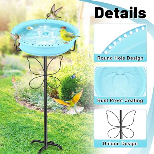 37In Bird Bath for Outside, 2-in-1 Birdbath & Birdfeeder with Detachable Plastic Bowl, Metal Butterfly Stake & Sturdy 5-Pronged Base for Outdoor Garden Yard Decor (Blue) - color: Blue