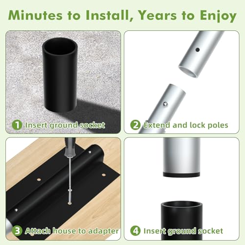 Nalwort 18' Aluminum Bat House Pole, Telescoping Purple Martin House Pole, 6-Section Design with 8-Hole Ground Socket for Wind Stability, Complete Outdoor Bat Bird House Pole Kit - size: 18 ft