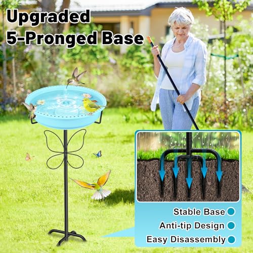 37In Bird Bath for Outside, 2-in-1 Birdbath & Birdfeeder with Detachable Plastic Bowl, Metal Butterfly Stake & Sturdy 5-Pronged Base for Outdoor Garden Yard Decor (Blue) - color: Blue