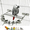 304 Stainless Steel Bird Perch with Chew Toys(Steel) | Washable,Metal U-Shape Parrot Stand - color: Silver
