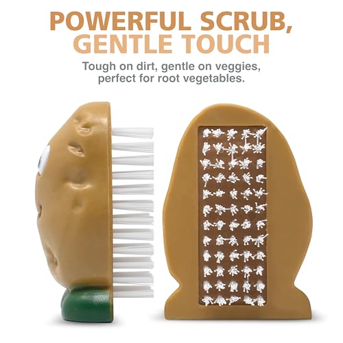 Joie Spud Dude Potato Brush, Compact Handheld Produce Scrubber | Cleans Vegetables and Fruits with Gentle Nylon Bristles, Tough on Dirt But Preserves Nutrients, BPA-Free - color: Potato