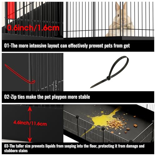 PAWING 12 Panels Small Animal Playpen with Waterproof Mat - Durable Metal Wire Yard Fence for Guinea Pigs, Kittens, Hamsters, Hedgehogs - Indoor & Outdoor Pet Cage - style: 12-Panel Metal with waterproof mat
